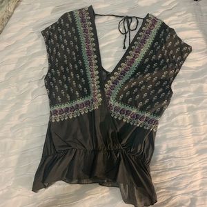 Free People Paisley Tie Back Blouse